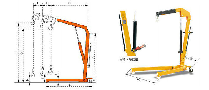 折疊式液壓小吊車結構尺寸圖片